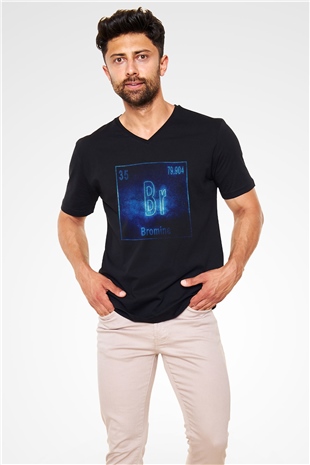 Brom Atom Numarası Baskılı Unisex Siyah V Yaka Tişört