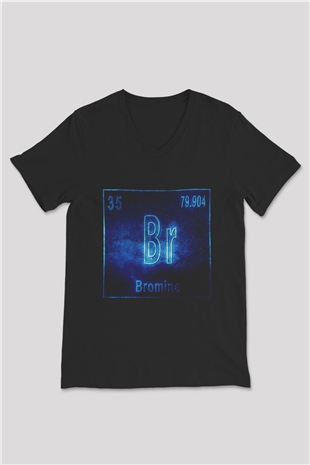 Brom Atom Numarası Baskılı Unisex Siyah V Yaka Tişört