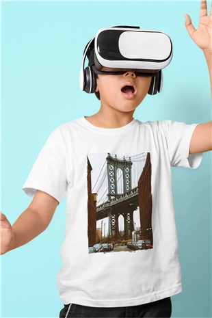 Brooklyn Köprüsü Beyaz Unisex Çocuk Tişört