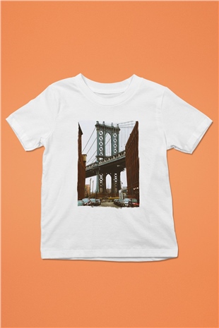 Brooklyn Köprüsü Beyaz Unisex Çocuk Tişört