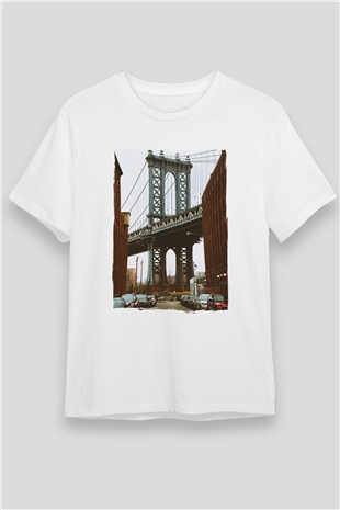Brooklyn Köprüsü Beyaz Unisex Tişört T-Shirt - TişörtFabrikası