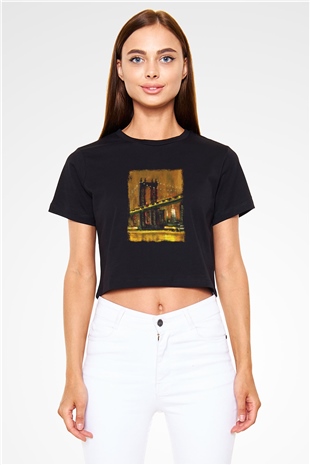 Brooklyn Köprüsü Siyah Crop Top Tişört