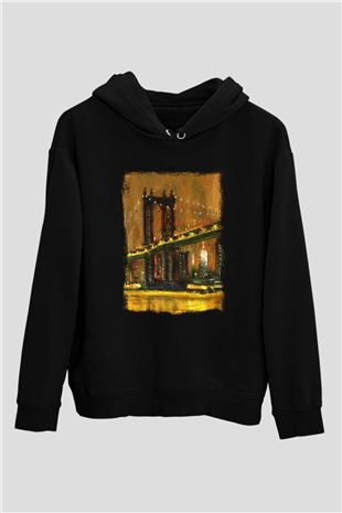 Brooklyn Köprüsü Siyah Unisex Hoodie