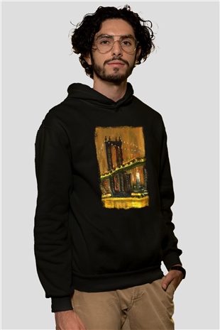 Brooklyn Köprüsü Siyah Unisex Hoodie