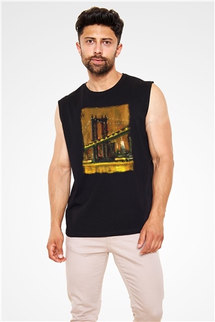 Brooklyn Köprüsü Siyah Unisex Kolsuz Tişört