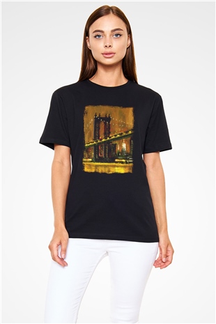 Brooklyn Köprüsü Siyah Unisex Tişört T-Shirt - TişörtFabrikası