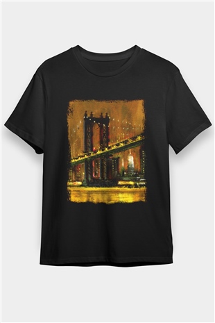 Brooklyn Köprüsü Siyah Unisex Tişört T-Shirt - TişörtFabrikası
