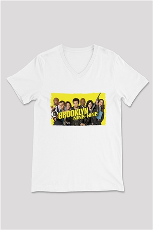 Brooklyn Nine-Nine Beyaz Unisex V Yaka Tişört