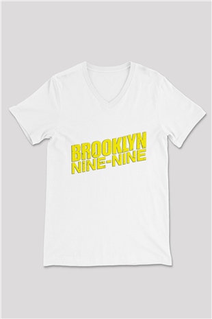 Brooklyn Nine-Nine Beyaz Unisex V Yaka Tişört T-Shirt