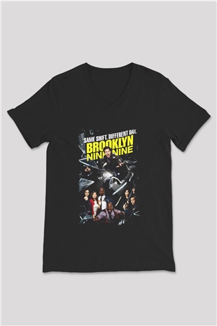 Brooklyn Nine-Nine Siyah Unisex V Yaka Tişört T-Shirt