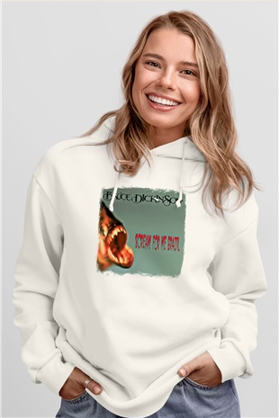 Bruce Dickinson Baskılı Unisex Beyaz Hoodie
