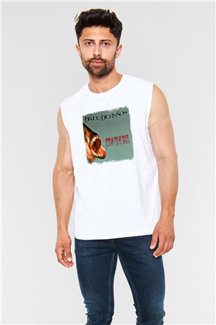 Bruce Dickinson Baskılı Unisex Beyaz Kolsuz Tişört