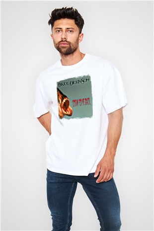 Bruce Dickinson Baskılı Unisex Beyaz Oversize Tişört