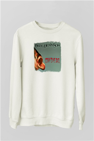 Bruce Dickinson Baskılı Unisex Beyaz Sweatshirt