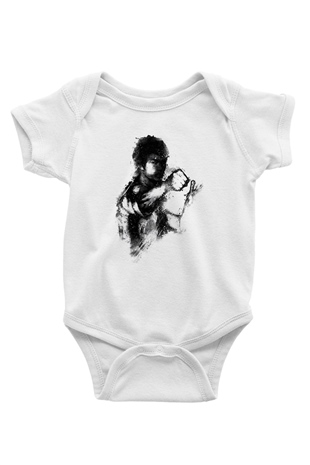 Bruce Lee Baskılı Beyaz Unisex Bebek Body - Zıbın
