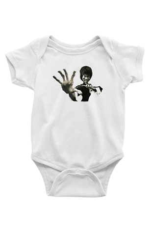 Bruce Lee Baskılı Beyaz Unisex Bebek Body - Zıbın