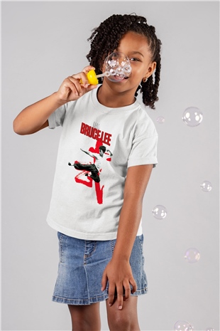 Bruce Lee Baskılı Beyaz Unisex Çocuk Tişört