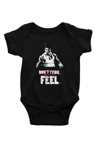 Bruce Lee Baskılı Siyah Bebek Body - Zıbın