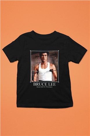 Bruce Lee Baskılı Siyah Unisex Çocuk Tişört