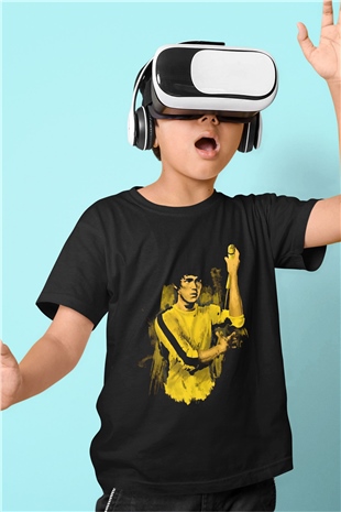 Bruce Lee Baskılı Siyah Unisex Çocuk Tişört