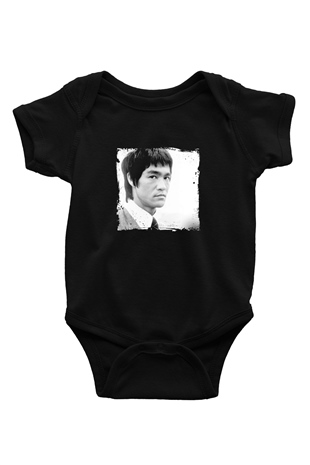 Bruce Lee Baskılı Unisex Siyah Bebek Body - Zıbın