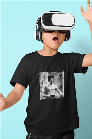 Bruce Lee Baskılı Unisex Siyah Çocuk Tişört