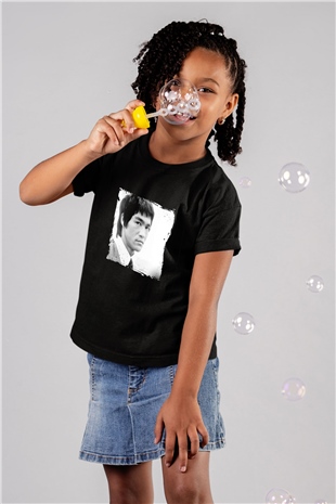 Bruce Lee Baskılı Unisex Siyah Çocuk Tişört