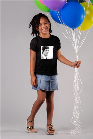 Bruce Lee Baskılı Unisex Siyah Çocuk Tişört