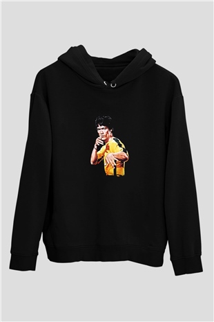 Bruce Lee Baskılı Unisex Siyah Hoodie