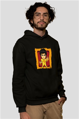 Bruce Lee Baskılı Unisex Siyah Hoodie