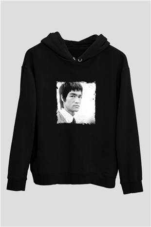 Bruce Lee Baskılı Unisex Siyah Hoodie