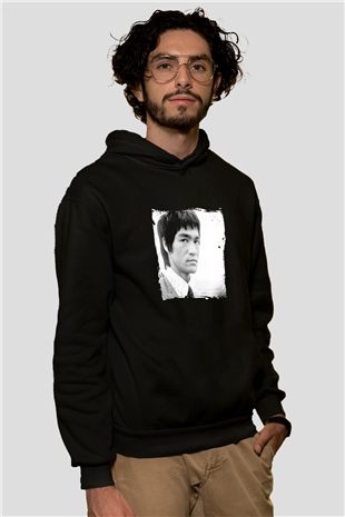 Bruce Lee Baskılı Unisex Siyah Hoodie