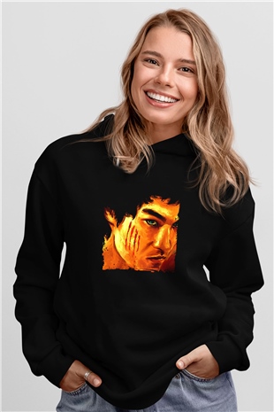 Bruce Lee Baskılı Unisex Siyah Hoodie
