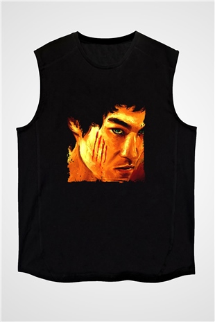 Bruce Lee Baskılı Unisex Siyah Kolsuz Tişört