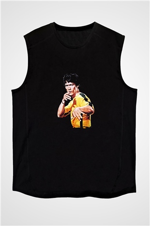Bruce Lee Baskılı Unisex Siyah Kolsuz Tişört