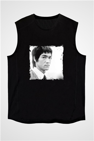 Bruce Lee Baskılı Unisex Siyah Kolsuz Tişört