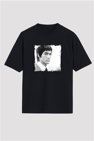 Bruce Lee Baskılı Unisex Siyah Oversize Tişört