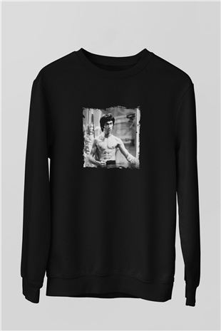 Bruce Lee Baskılı Unisex Siyah Sweatshirt