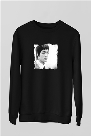 Bruce Lee Baskılı Unisex Siyah Sweatshirt