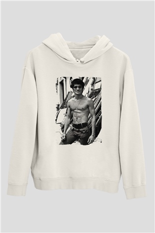 Bruce Lee Beyaz Unisex Kapşonlu Sweatshirt
