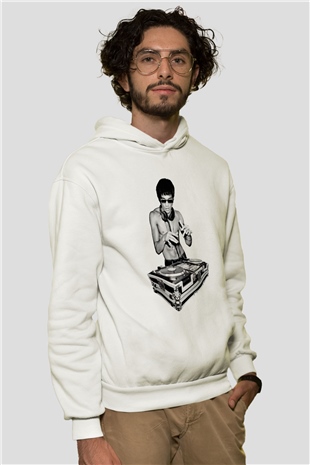 Bruce Lee Beyaz Unisex Kapşonlu Sweatshirt