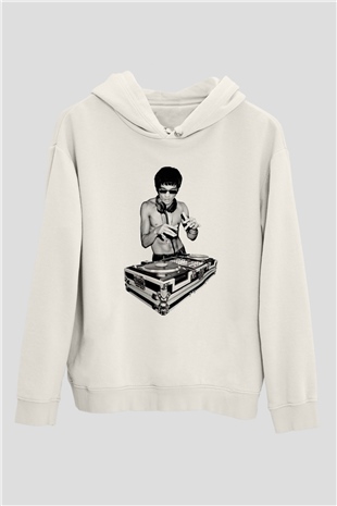 Bruce Lee Beyaz Unisex Kapşonlu Sweatshirt