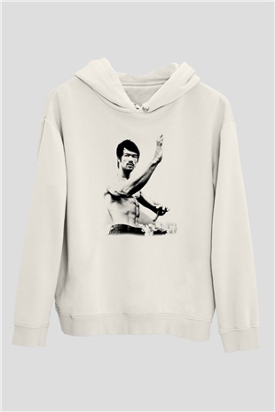 Bruce Lee Beyaz Unisex Kapüşonlu Sweatshirt