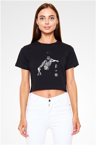 Bruce Lee Siyah Crop Top Tişört