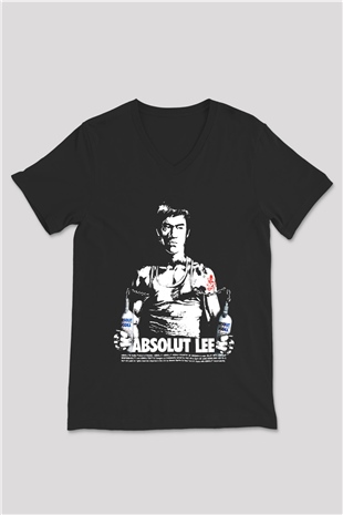 Bruce Lee Siyah Unisex V Yaka Tişört T-Shirt