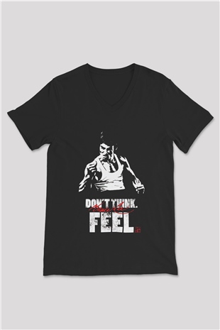 Bruce Lee Siyah Unisex V Yaka Tişört T-Shirt