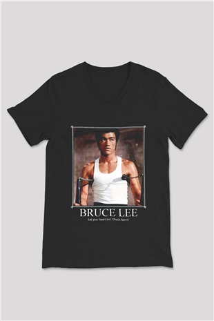 Bruce Lee Siyah Unisex V Yaka Tişört T-Shirt