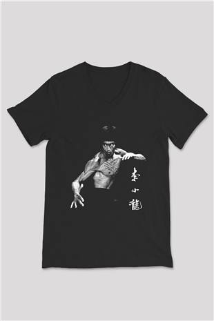 Bruce Lee Siyah Unisex V Yaka Tişört T-Shirt