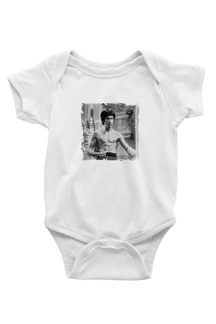 Bruce Lee Unisex Baskılı Beyaz Bebek Body - Zıbın
