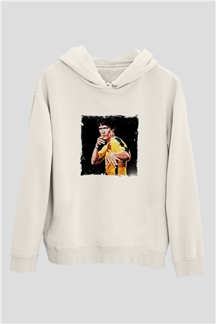 Bruce Lee Unisex Baskılı Beyaz Kapüşonlu Sweatshirt